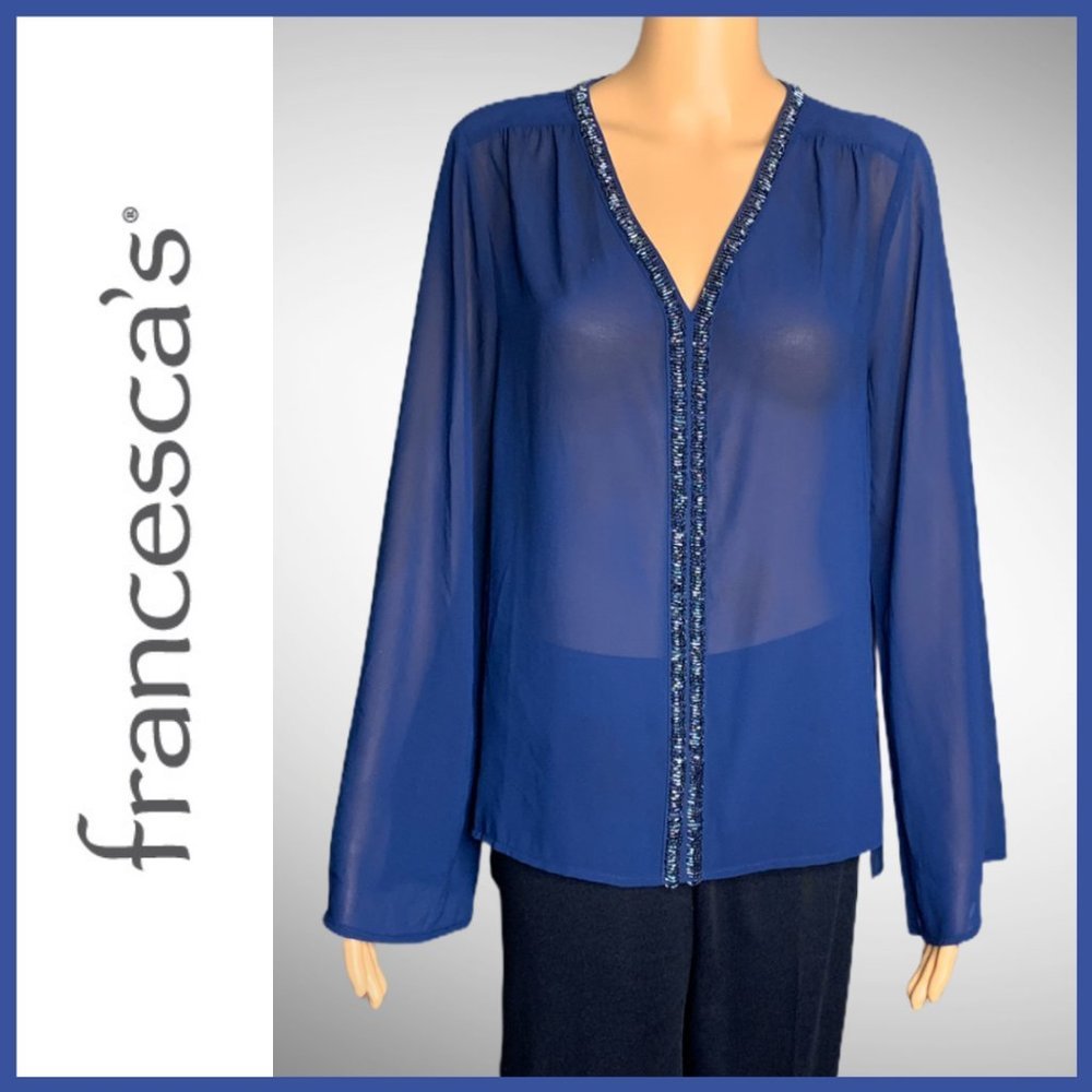 Francesca’s “Lillian” Sheer Embellished Blouse NWT